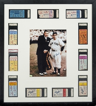 Complete Set of All Yogi Berra 12 World Series Home Run Encapsulated Tickets (11) in Framed Display 28x30 with Signed Photo (PSA/DNA)